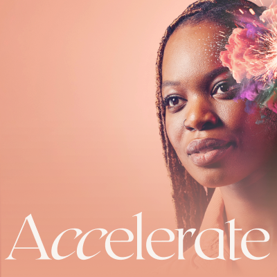 a portrait of a woman with multi-coloured sparks on an orange background